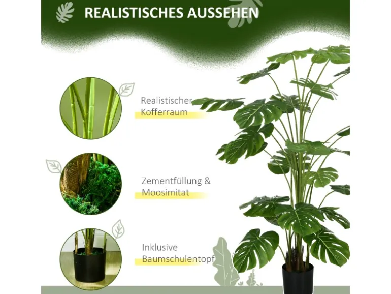 HOMCOM Künstliche Pflanze Kunststoff Metall Ø20 x 180H cm