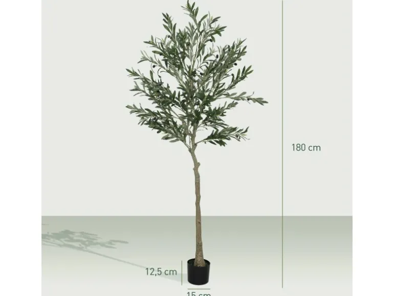 HOMCOM Künstlicher Olivenbaum Groß 180 cm Plastik Künstliche Pflanzen