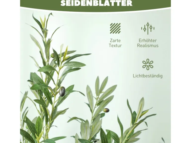 HOMCOM Künstlicher Olivenbaum Groß 180 cm Plastik Künstliche Pflanzen