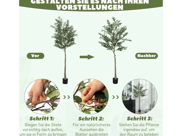 HOMCOM Künstlicher Olivenbaum Groß 180 cm Plastik Künstliche Pflanzen