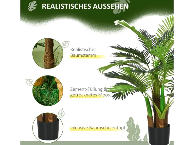 HOMCOM Kunstpflanze mit 27 Zweige Kunststoff Zement Ø16 x 100H cm