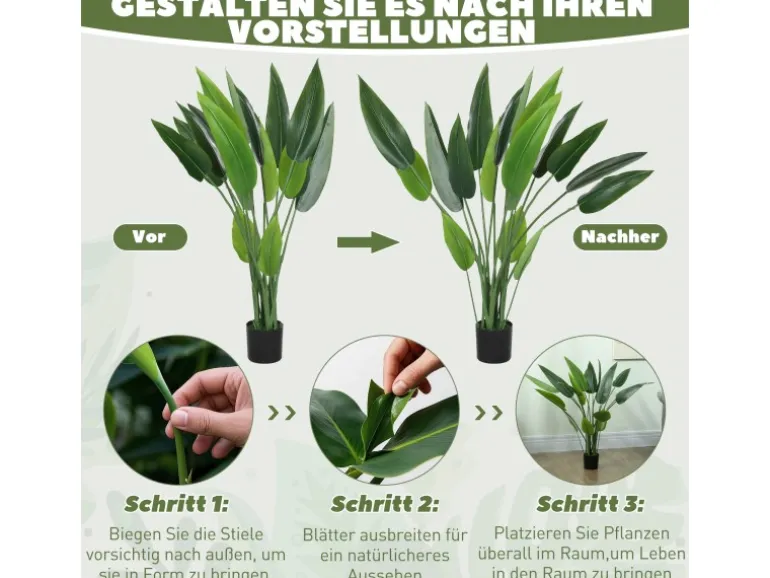 HOMCOM Kunstpflanze Plastik 18 Blätter 110 cm