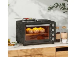HOMCOM Minibackofen Edelstahl Hartglas Schwarz 48,6L x 36,3B x 33H cm