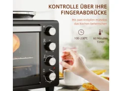 HOMCOM Minibackofen Edelstahl Hartglas Schwarz 48,6L x 36,3B x 33H cm