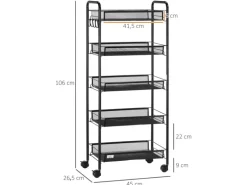 HOMCOM Servierwagen mit Haken Stahl Schwarz 45L x 26,5B x 106H cm