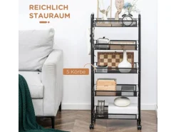 HOMCOM Servierwagen mit Haken Stahl Schwarz 45L x 26,5B x 106H cm