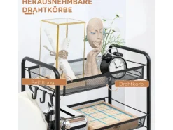 HOMCOM Servierwagen mit Haken Stahl Schwarz 45L x 26,5B x 106H cm
