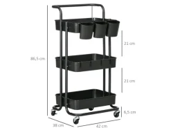 HOMCOM Servierwagen mit Haken Stahl ABS Schwarz 42L x 38B x 86,5H cm