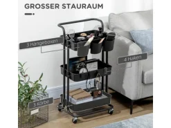 HOMCOM Servierwagen mit Haken Stahl ABS Schwarz 42L x 38B x 86,5H cm