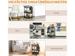 HOMCOM Servierwagen Stahl Kunststoff 51,5L x 32B x 75,6H cm Schwarz