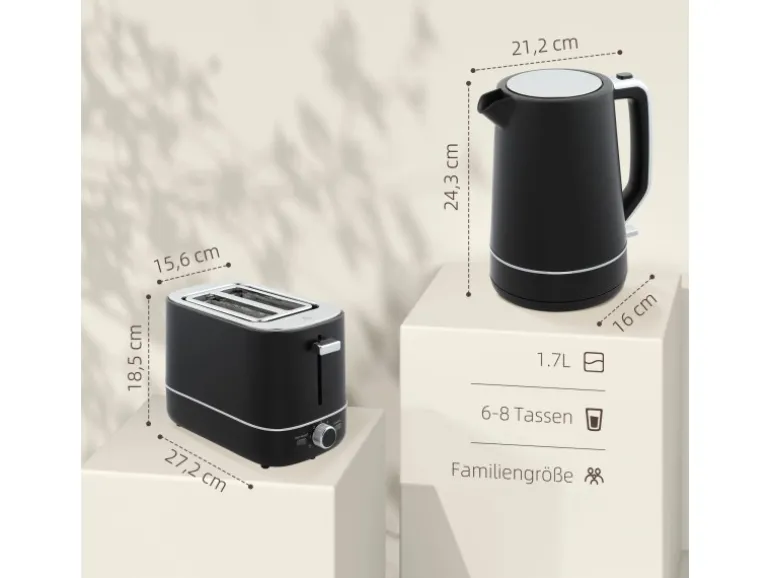 HOMCOM Wasserkocher Toaster Set Kunststoff Schwarz 21,2L x 16B x 24,3H cm