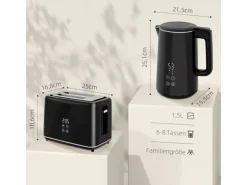 HOMCOM Wasserkocher-Toaster-Set Kunststoff Edelstahl 21,5L x 15,5B x 25,1H cm Schwarz