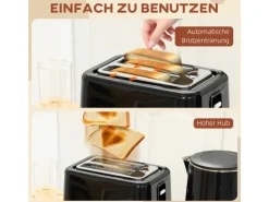 HOMCOM Wasserkocher-Toaster-Set Kunststoff Edelstahl 21,5L x 15,5B x 25,1H cm Schwarz