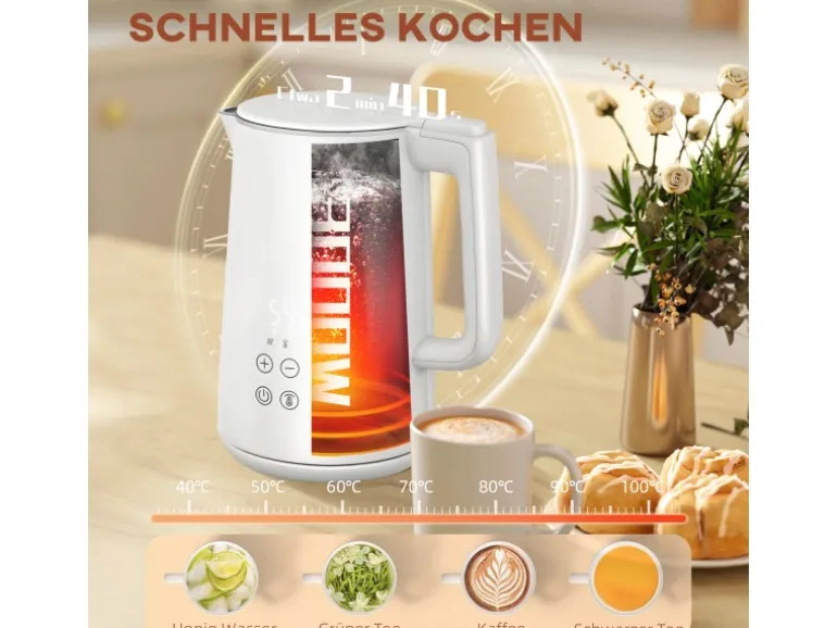 HOMCOM Wasserkocher-Toaster-Set Kunststoff Edelstahl 21,5L x 15,5B x 25,1H cm Weiß