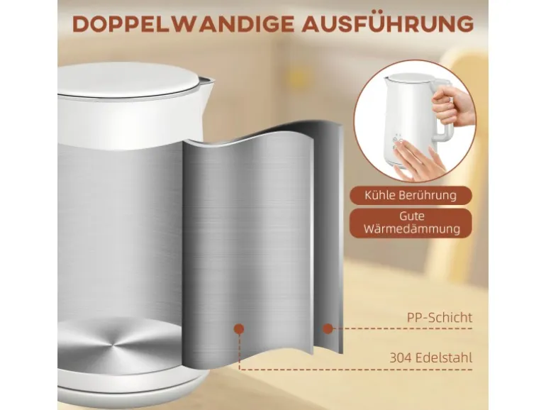 HOMCOM Wasserkocher-Toaster-Set Kunststoff Edelstahl 21,5L x 15,5B x 25,1H cm Weiß