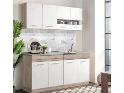 Homestyle4u Küchenzeile ohne Geräte 80x180x51 cm in Eiche Weiß 2323