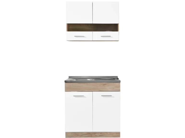 Homestyle4u Küchenzeile ohne Geräte 80x180x51 cm in Eiche Weiß 2323