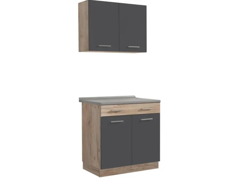 Homestyle4u Küchenzeile 80x207x60 in Grau 2361