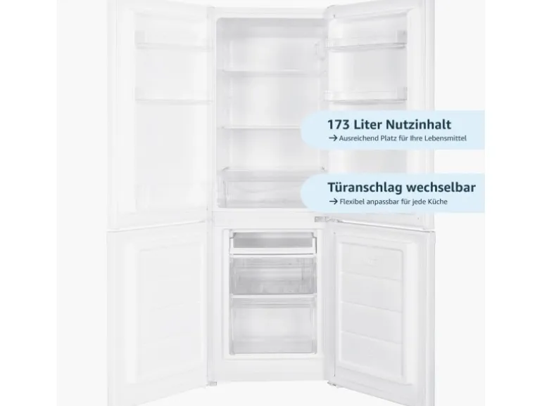 homeX Kühlschrank Mit Gefrierfach Kühl-Gefrierkombination Freistehend 173 Liter Nutzinhalt CFS1110-W Weiß