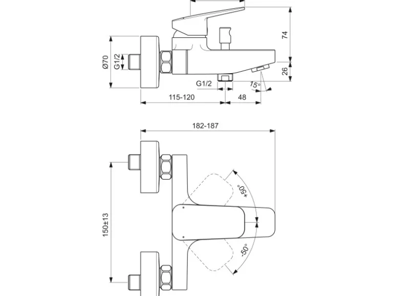 Ideal Standard Badearmatur Ceraplan Chrom Aufputz