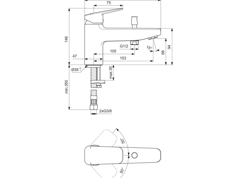 Ideal Standard Badearmatur Ceraplan für Wannenrand Schwarz Matt
