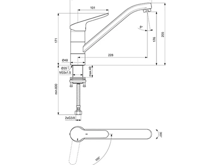 Ideal Standard Küchenarmatur Ceraflex BlueStart Vorfenstermontage Chrom