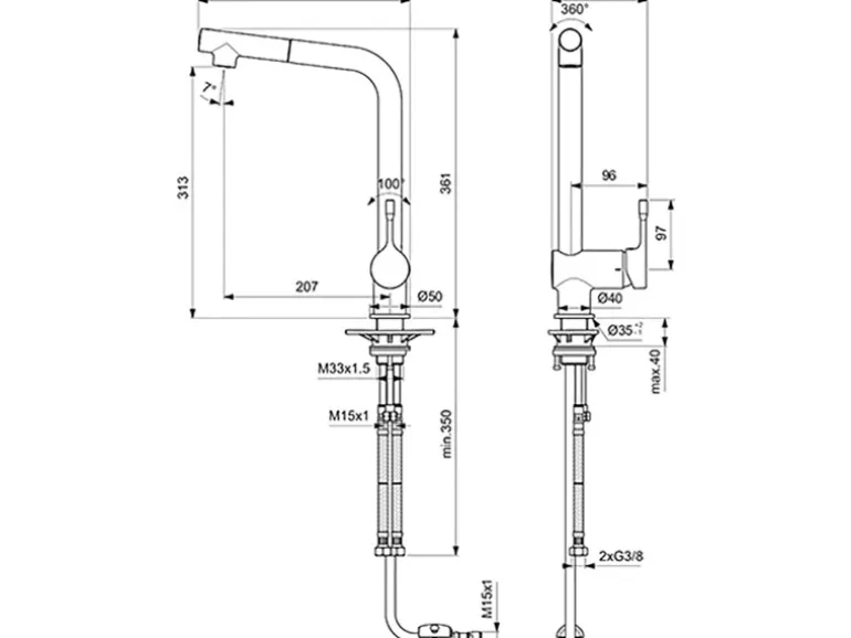 Ideal Standard Küchenarmatur Ceralook h.Auslauf herausziehbare Handbrause Chrom