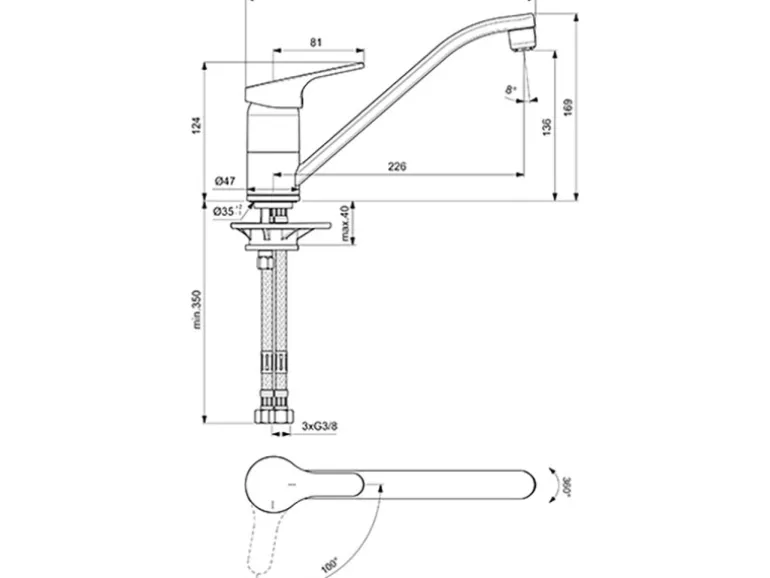 Ideal Standard Küchenarmatur Cerafit Niederdruck BlueStart Chrom