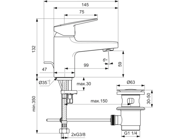 Ideal Standard Waschtischarmatur Ceraplan Chrom H60 Idealfix-Befestigung