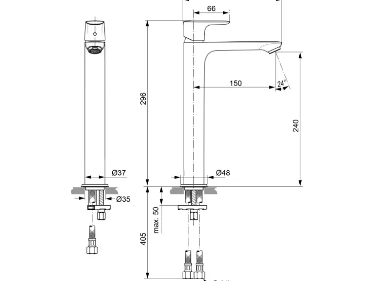 Ideal Standard Waschtischarmatur Connect Air verl.Sockel o.Ablaufg.Magnetic Grey