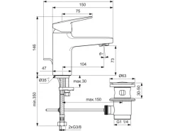Ideal Standard Waschtischarmatur Ceraplan H75 mit Ablaufgarnitur Schwarz Matt
