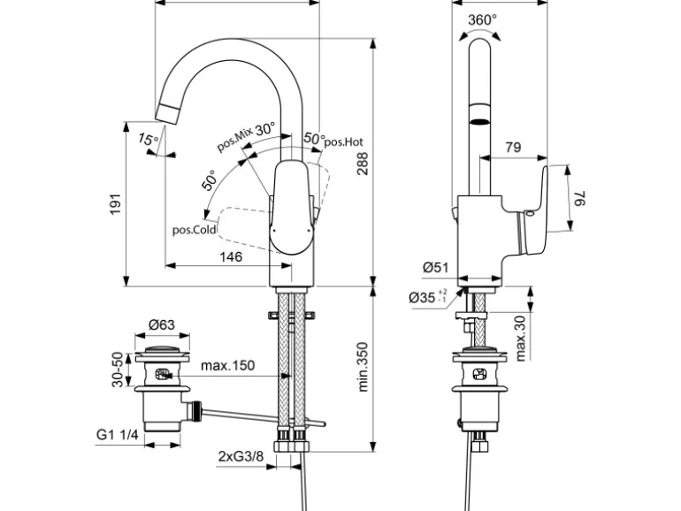Ideal Standard Waschtischarmatur Ceraflex mit hohem Auslauf Chrom