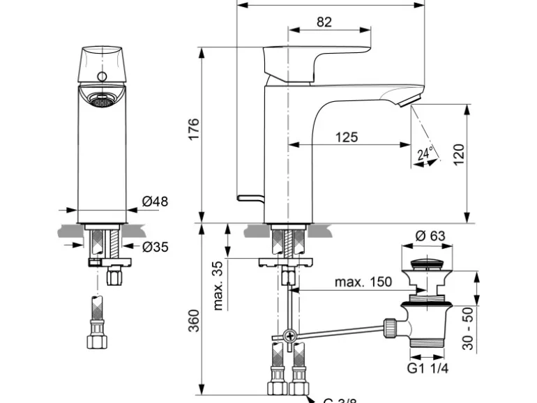 Ideal Standard Waschtischarmatur Connect Air Grande Chrom