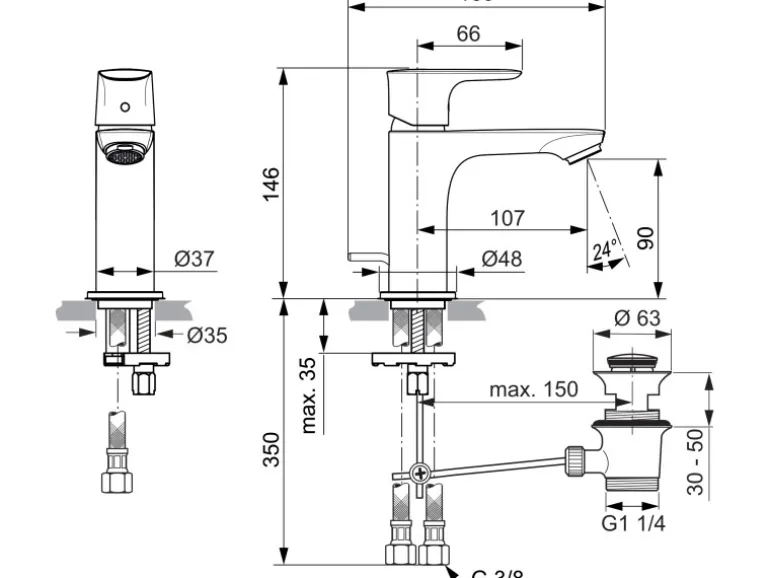 Ideal Standard Waschtischarmatur Connect Air Slim Edelstahl