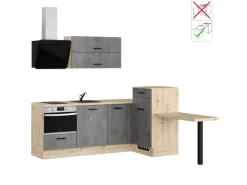 Impuls Küchen Einbauküche IKZ1350H9 225 x 241 cm Beton-Optik  mit E-Geräten