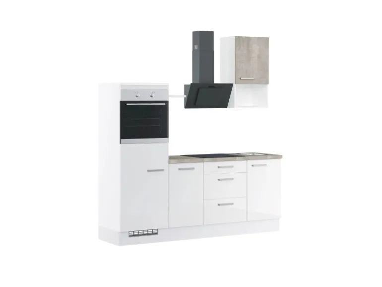 Impuls Küchen Küchenzeile IKZ1215R4 215 cm Weiß Hochglanz mit E-Geräten