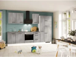 Impuls Küchen Küchenzeile IBZ4310V9 310 cm Beton-Optik natur ohne E-Geräte