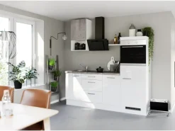 Impuls Küchen Küchenzeile IKZ1215L4 215 cm Weiß Hochglanz mit E-Geräten