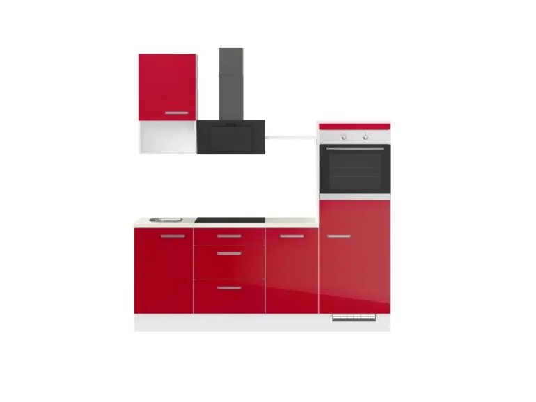 Impuls Küchen Küchenzeile IKZ1215R3 215 cm Rot Hochglanz mit E-Geräten