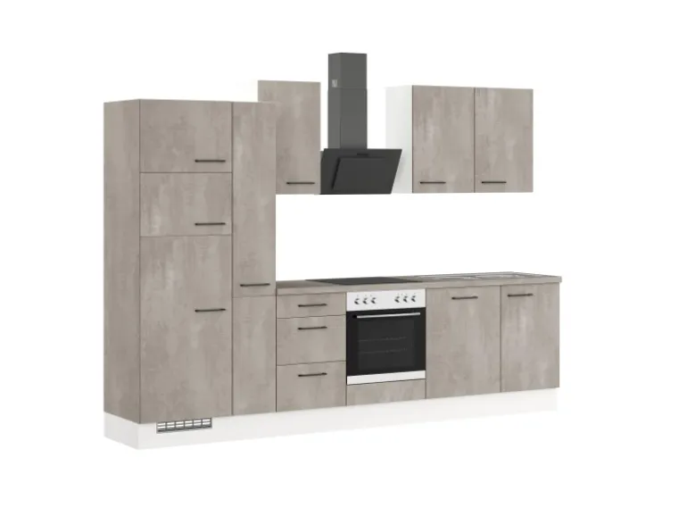Impuls Küchen Küchenzeile IKZ1310V8 310 cm Beton-Optik natur mit E-Geräten