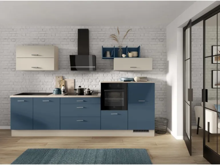 Impuls Küchenzeile 320 cm Alby Blue mit E-Geräte rechts