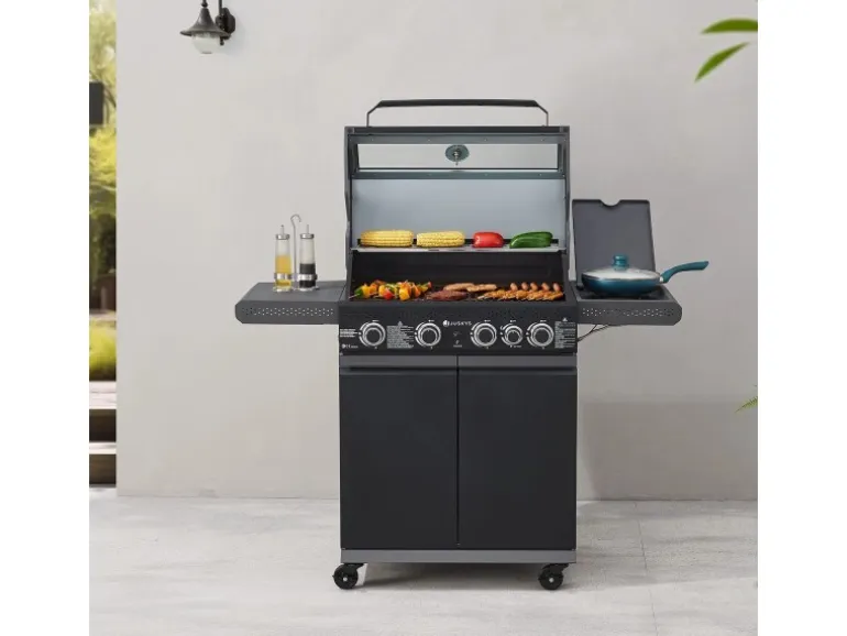 Juskys BBQ Gasgrill Savannah mit 4 Brennern & 1 Seitenbrenner