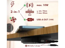 kalb DualCharge 10W Drahtlos Ladegerät Mit 15W USB Ausgang Unterbau Bis 30 mm Unsichtbar Induktionsladegerät Mit Lüfter Netzteil 1200 mm Kabel