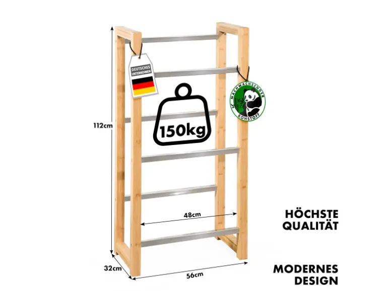 KARAT Bambus-Flaschenkastenständer Flash - Robustes Lagerregal für Büro, Küche, Garage oder Flur - 112 x 56 x 32 cm