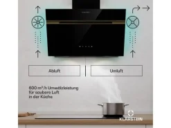 Klarstein Alina Dunstabzugshaube EEK A Touch LED-Beleuchtung Abluft/Umluft 600 m³/h Schwarz/Metallic