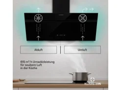 Klarstein Alina Dunstabzugshaube EEK A Touch LED-Beleuchtung Abluft/Umluft 615 m³/h Schwarz