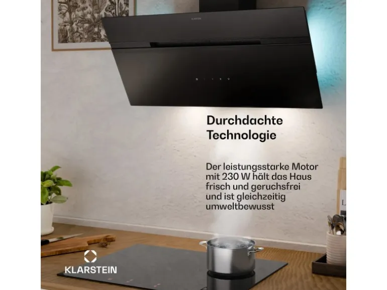 Klarstein Alina Dunstabzugshaube EEK A Touch LED-Beleuchtung Abluft/Umluft 615 m³/h Schwarz