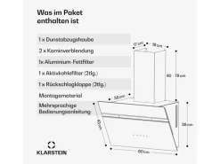 Klarstein Alina Dunstabzugshaube EEK A Touch LED-Beleuchtung Abluft/Umluft 600 m³/h Schwarz