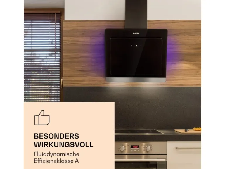 Klarstein Aurora Eco 60 Dunstabzugshaube 550 m³/h 60cm Kopffrei Ambientelicht EEC A++ Schwarz