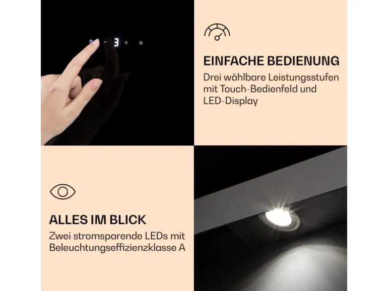 Klarstein Aurora Eco 60 Dunstabzugshaube 550 m³/h 60cm Kopffrei Ambientelicht EEC A++ Schwarz